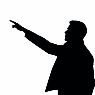 Bir el hareketleriyle beyaz tahtayı işaret eden bir işadamı silueti ve bir el işareti (1))