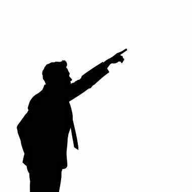 Bir el hareketi ile bir beyaz tahtayı işaret eden bir işadamı silueti ve bir el işareti (12))