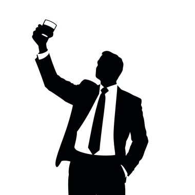 Bir iş adamı silueti kadeh kaldırıyor, sanki bir iş başarısını kutluyor gibi (1))