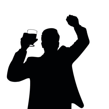 Bir iş adamı silueti kadehini kaldırıyor, sanki bir iş başarısını kutluyor gibi (2))