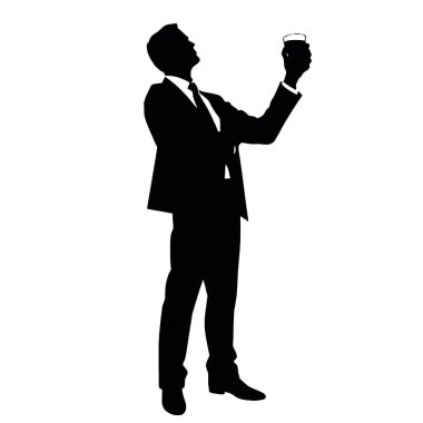 Bir iş adamı silueti kadeh kaldırıyor, sanki bir iş başarısını kutluyor gibi (21)