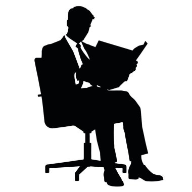 Sandalyede oturan bir işadamı silueti bacak bacak üstüne atmış, önünde gazete okuyor (10))