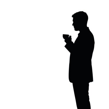 Bir işadamı silueti ayakta duruyor ve kahve içiyor, bir eli ağzının yanında bir kahve fincanı tutuyor (12))