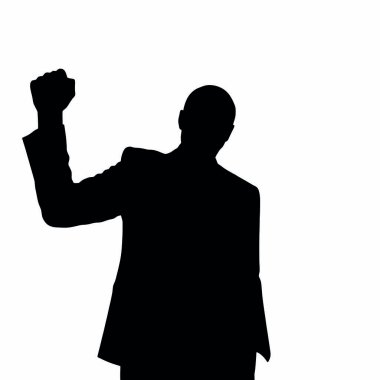 Bir iş adamı silueti yumruğunu kaldırmış, motive edici bir jest yapıyor (11))