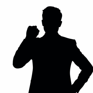 Bir iş adamı silueti yumruğunu kaldırmış, motive edici bir jest yapıyor (21)