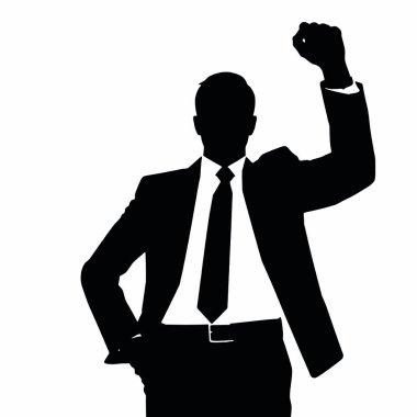 Bir iş adamı silueti yumruğunu kaldırmış, motive edici bir jest yapıyor (4))