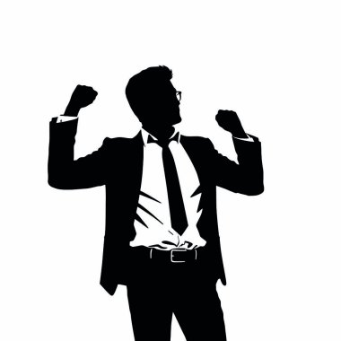 Bir iş adamı silueti, yükseltilmiş yumruğuyla motivasyon jesti yapar (9))