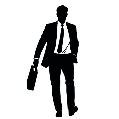 Bir işadamı silueti evrak çantasıyla hızla yürüyor, bir kolu doğal olarak öne doğru sallanıyor (1))