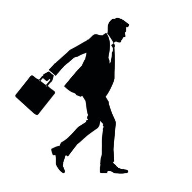 Bir işadamı silueti evrak çantasıyla hızlı yürüyor, bir kolu doğal olarak öne doğru sallanıyor (10))
