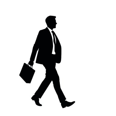 Bir işadamı silueti evrak çantasıyla hızla yürüyor, bir kolu doğal olarak öne doğru sallanıyor (11))