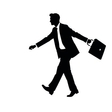 Bir işadamı silueti evrak çantasıyla hızlı yürüyor, bir kolu doğal olarak öne doğru sallanıyor (12))