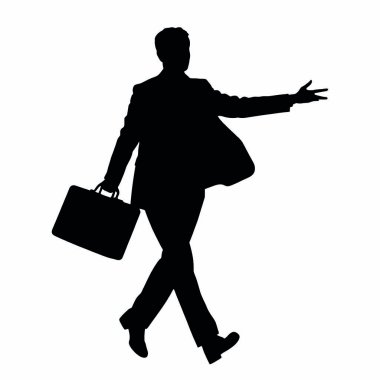 Bir işadamı silueti evrak çantasıyla hızlı yürüyor, bir kolu doğal olarak öne doğru sallanıyor (13))