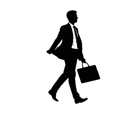 Bir işadamı silueti evrak çantasıyla hızlı yürüyor, bir kolu doğal olarak öne doğru sallanıyor (17)