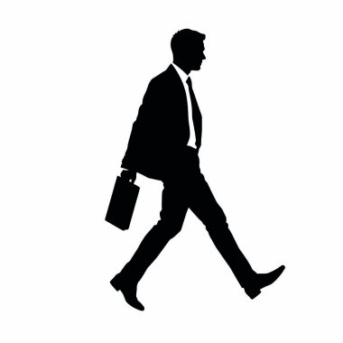 Bir işadamı silueti evrak çantasıyla hızlı yürüyor, bir kolu doğal olarak öne doğru sallanıyor (2))