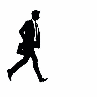 Bir işadamı silueti evrak çantasıyla hızlı yürüyor, bir kolu doğal olarak öne doğru sallanıyor (23)