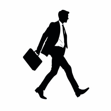 Bir işadamı silueti evrak çantasıyla hızlı yürüyor, bir kolu doğal olarak öne doğru sallanıyor (22))