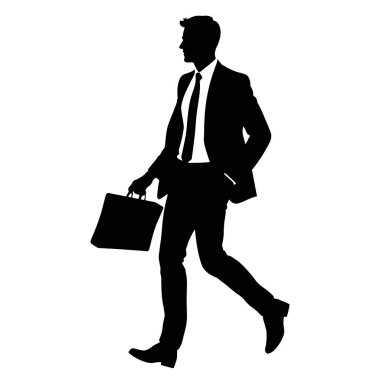 Bir işadamı silueti evrak çantasıyla hızlı yürüyor, bir kolu doğal olarak öne doğru sallanıyor (24)