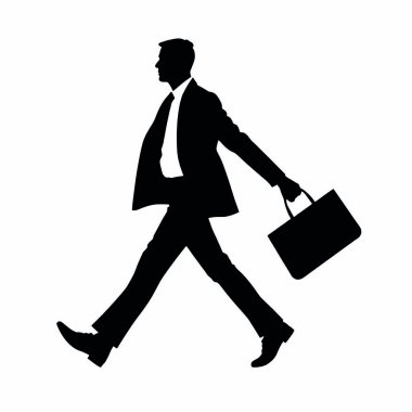 Bir işadamı silueti evrak çantasıyla hızlı yürüyor, bir kolu doğal olarak öne doğru sallanıyor (25)