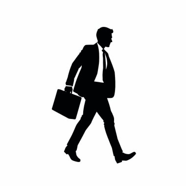 Bir işadamı silueti evrak çantasıyla hızlı yürüyor, bir kolu doğal olarak öne doğru sallanıyor (26)