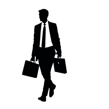 Bir işadamı silueti evrak çantasıyla hızlı yürüyor, bir kolu doğal olarak öne doğru sallanıyor (28))