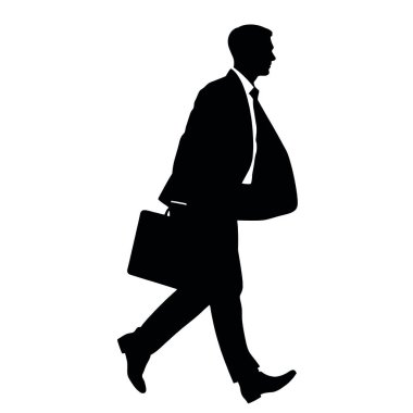 Bir işadamı silueti evrak çantasıyla hızlı yürüyor, bir kolu doğal olarak öne doğru sallanıyor (3))