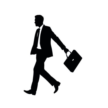 Bir işadamı silueti evrak çantasıyla hızlı yürüyor, bir kolu doğal olarak öne doğru sallanıyor (4))