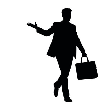 Bir işadamı silueti evrak çantasıyla hızlı yürüyor, bir kolu doğal olarak öne doğru sallanıyor (6))