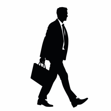 Bir işadamı silueti evrak çantasıyla hızlı yürüyor, bir kolu doğal olarak öne doğru sallanıyor (8))