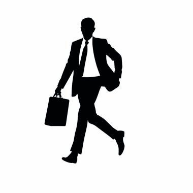 Bir işadamı silueti evrak çantasıyla hızla yürüyor, bir kolu doğal olarak öne doğru sallanıyor (9))