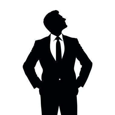 Kalçasında elleri olan bir işadamı silueti, bir iş anlaşmasını inceliyor gibi görünüyor (11))