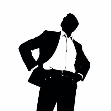 Kalçasında elleri olan bir işadamı silueti, bir iş anlaşmasını inceliyor gibi görünüyor (20)