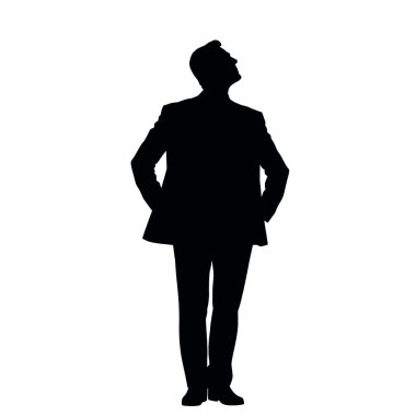 Kalçasında elleri olan bir işadamı silueti, bir iş anlaşmasını inceliyor gibi görünüyor (21)