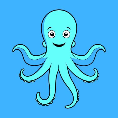 Beyaz arka planda mavi gözlü sevimli gülümseyen ahtapot.