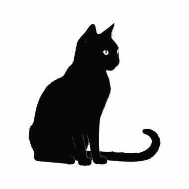 Beyaz arka plan üzerinde izole siluet siyah kedi