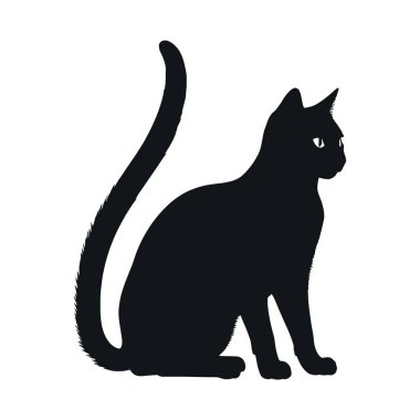 Siyah gözlü, siyah gözlü siluet bir kedi. Siyah siluet. vektör illüstrasyonu