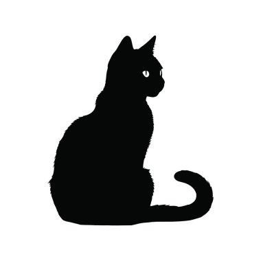 Beyaz arkaplan vektör illüstrasyonunda siluet siyah kedi