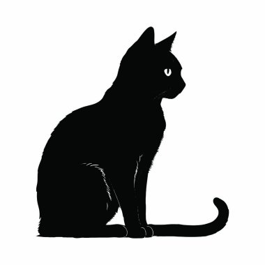 Siyah kedi silueti. Vektör çizimi. Kedi ikonu. siyah ve beyaz siluet.