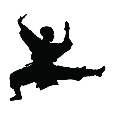 Karate pozu veren bir adamın silüeti. vektör illüstrasyonu