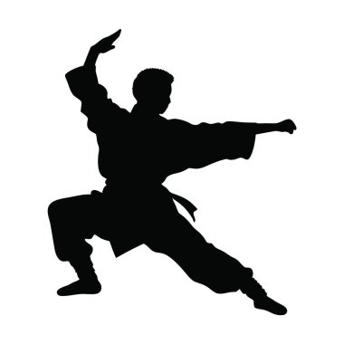 Karate savaşçısı vektörü. Savaşçının siyah silueti