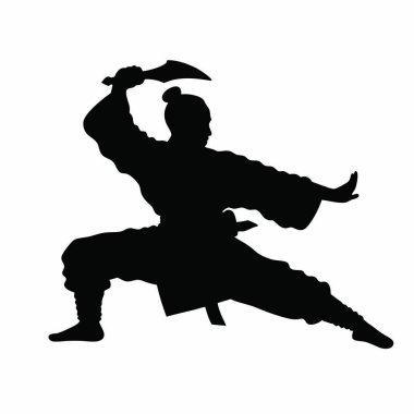 karate dövüş sanatları silueti, siyah ve beyaz vektör