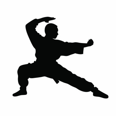 Beyaz arkaplanda karateci silueti.
