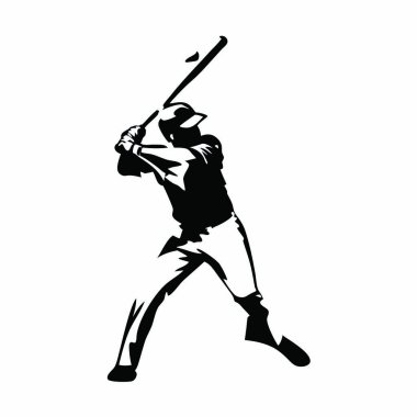 Beyzbolcu siluet vektör çizimi. Logo, poster, amblem, işaret, pankart, etiket, rozet için grafik konsept.