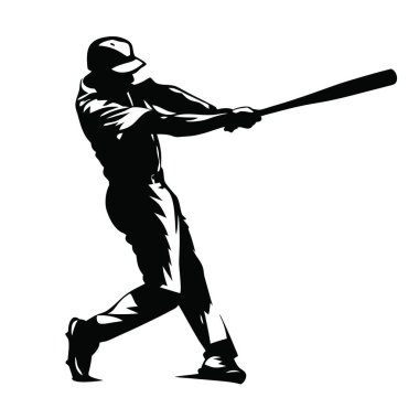 Beyzbol oyuncusu siluet vektör çizimi tasarımı. Spor oyuncusu beysbol logosu kavramı.