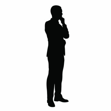 Beyaz arka planda cep telefonu silueti ile konuşan iş adamı