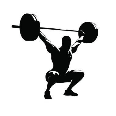 Halterle egzersiz yapan güçlü bir vücut geliştiricinin silüeti. vektör illüstrasyonu.