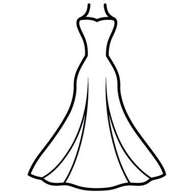 Gelinlik simgesi beyaz arkaplanda izole edilmiş taslak biçiminde