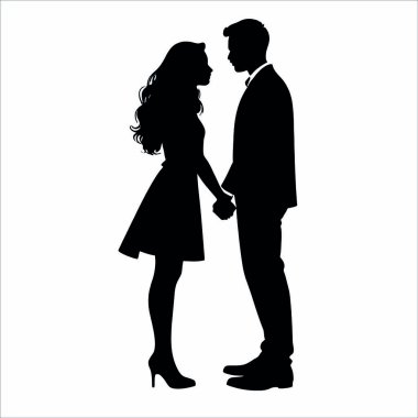 Beyaz arka planda bir erkek ve kadının vektör silueti.