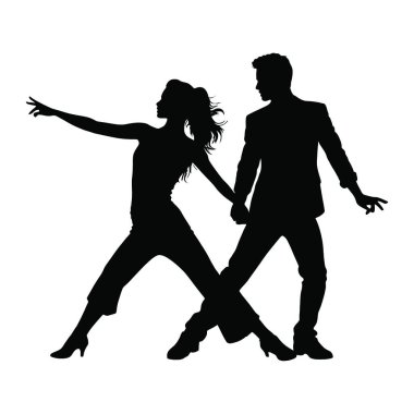 Dans eden çiftin vektör silueti. Dans, dans, çift.