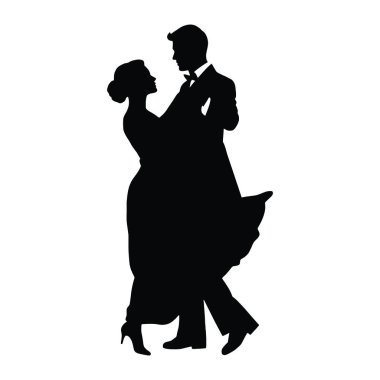 Eski usul dans eden çiftlerin silueti.