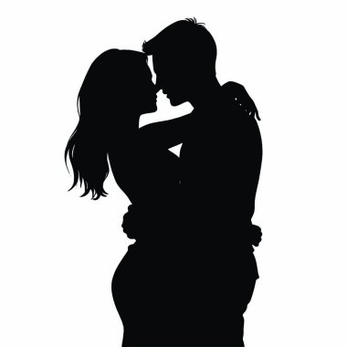 Beyaz arka planda öpüşen çift silueti, vektör illüstrasyonu